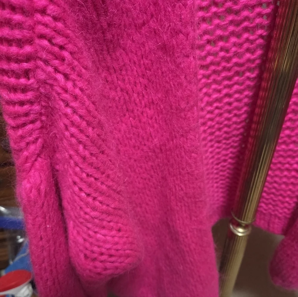 Beauregard Women's Oversized Open Front Pink Sweater Mohair Blend Large